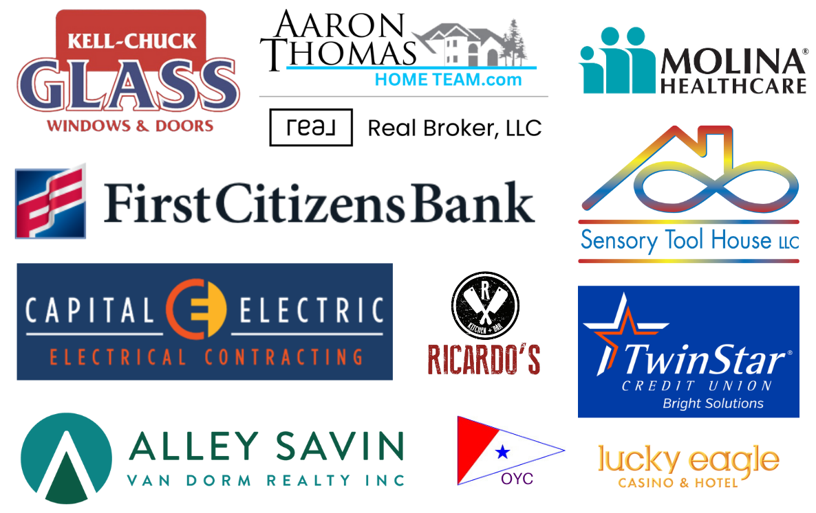 100 People Past Sponsors Logos of sponsors for past !00 People events. Logos include Kell Chuck Glass, Aaron Thomas Home Team, First Citizens Bank, Molina Healthcare, Capital Electric, Alley Savin Van Dorm Realty, Sensory Tool House, TwinStar Credit Union, Olympia Yacht Club, Lucky Eagle Casino, and Ricardos.