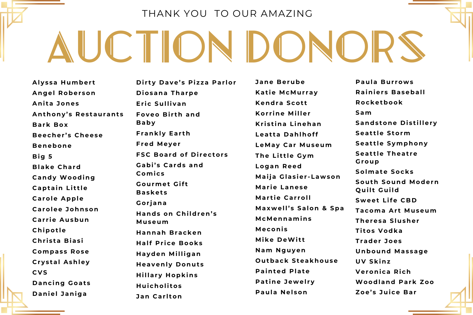 2023 Auction Donors 2023 Auction Donors